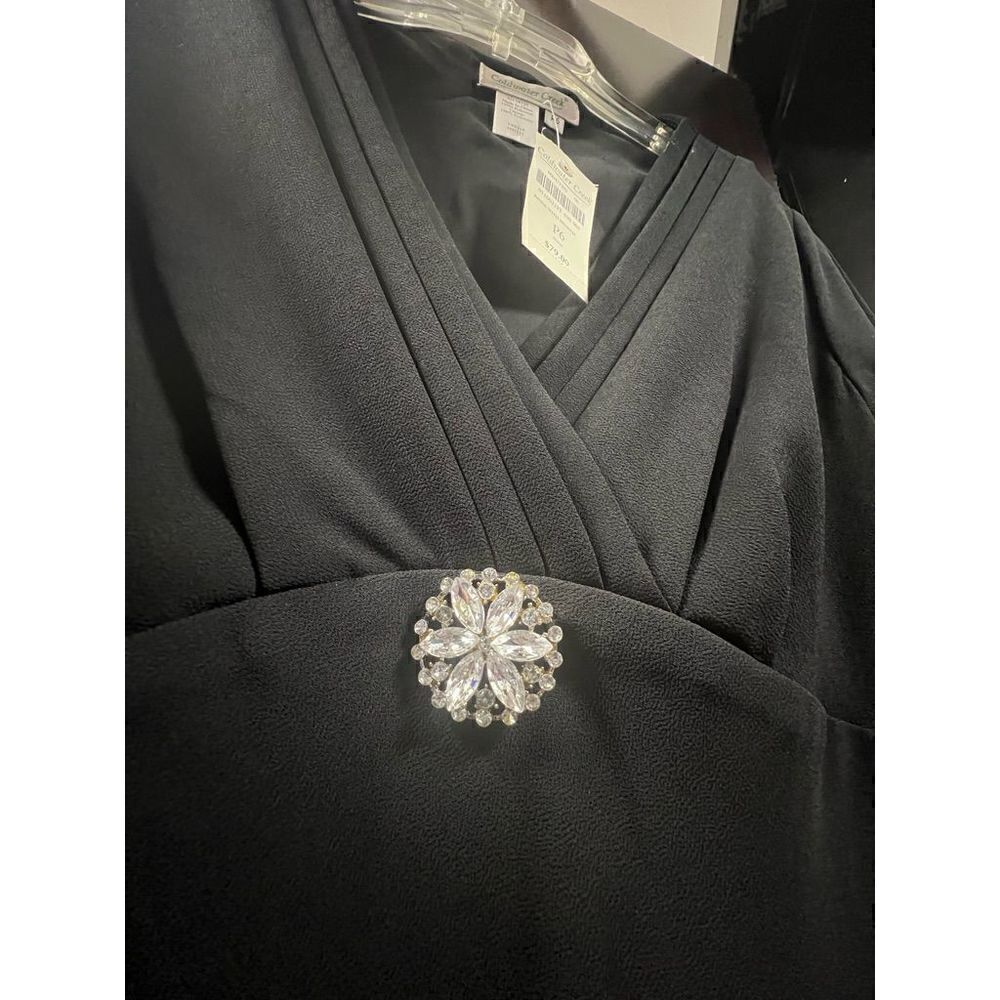 NWT Coldwater Creek LBD Chiffon Black Dress Rhinestone Diamond Brooch 6 Petite - Picture 5 of 14
